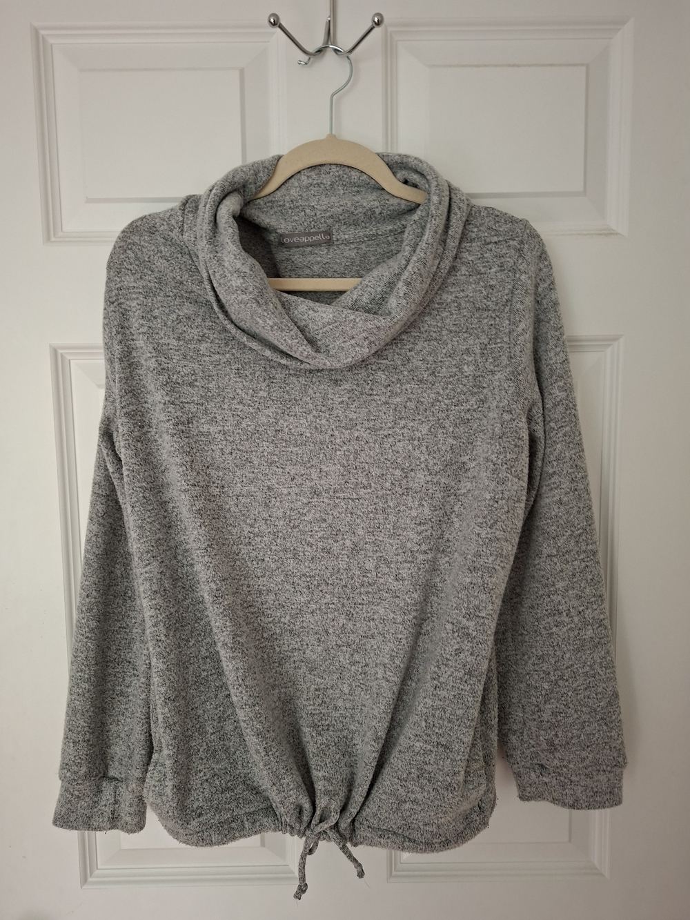 Loveappella Gray Cowl Neck Drawstring Sweater, Size L